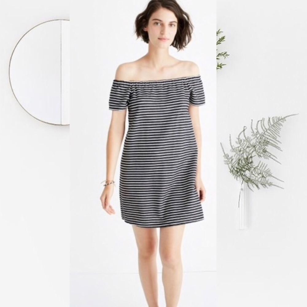 New Madewell Striped Melody Off-the Shoulder dress